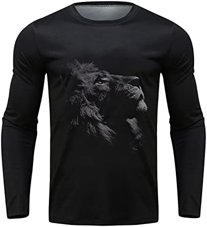 XXBR Mens için Tops, cadılar Bayramı Güz 3D Kafatası Kaplan Aslan Baskılı Crewneck Temel T-Shirt Rahat Kazak Atletik Tees