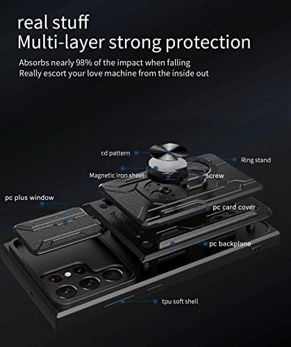 çıkarılabilir Kickstand ve Kart tutucu ile Samsung Galaxy S22 Ultra 5G Durumda, slayt Kamera Kapağı Dahili Manyetik Halka