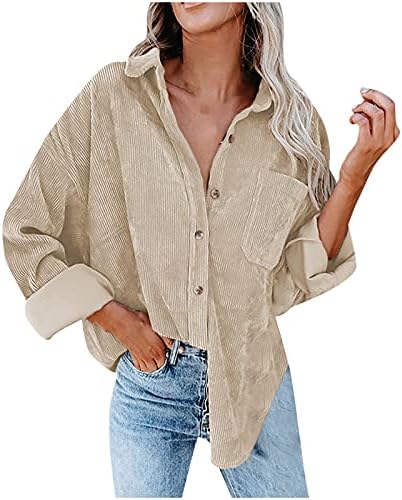 Kadife Ceket Kadınlar Düğme Aşağı Gömlek Casual Uzun Kollu Büyük Boy Shacket Ceket Sonbahar Kış Bluzlar Tops Cepler ile