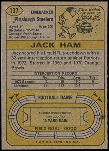1974 Topps 137 Tüm Profesyonel Jack Ham Pittsburgh Steelers (Futbol Kartı) ESKİ Steelers Penn St