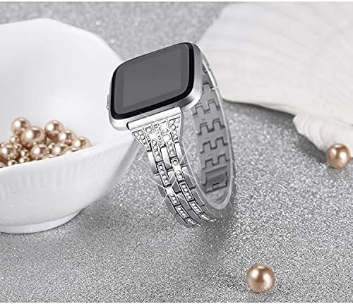 bayite İnce Bling Bantları ile Uyumlu Fitbit Versa / Versa 2 / Versa Lite Smartwatch, Şık Metal bilezik Takı Bileklik Kadın