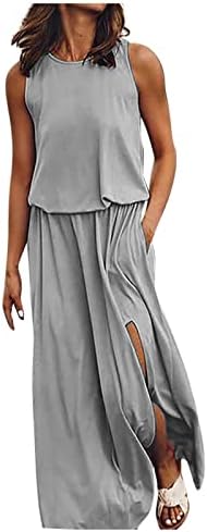 TWGONE Yaz Elbiseler Kadınlar için 2023 Rahat Gizlemek Göbek İpli Bel Maxi Elbise Siltli