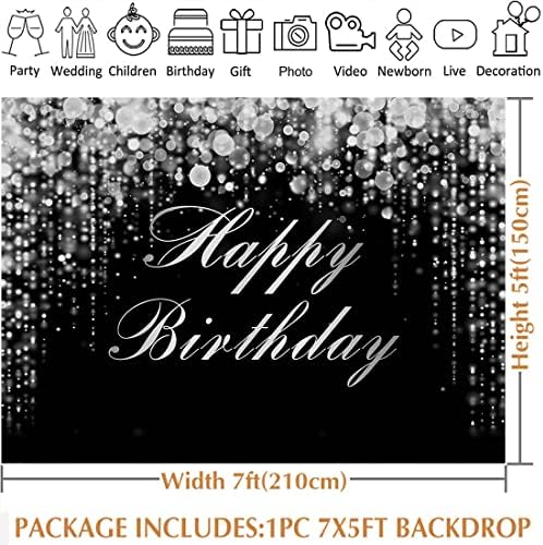 Avezano Siyah ve Gümüş Doğum Günü Zemin Glittery Mutlu Doğum Günü Arka Plan Gümüş Doğum Günü Partisi Banner Süslemeleri için