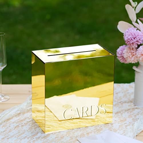 UNİQOOO Metalik Altın Ayna Akrilik evlilik davetiyesi Yuvalı Kutu, Büyük 10x10x5. 5 inç w/Beyaz Baskı | Kalın DIY Düğün Resepsiyonları
