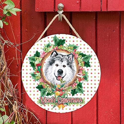 6 İnç Yuvarlak Ahşap Karşılama Işareti Plak Noel Çelenk Çelenk Köpek Rustik Kapı Askı Işareti Sıkıntılı Bak Ahşap Aile Işareti