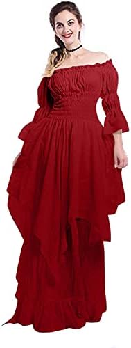 Rönesans Elbise kadın Ortaçağ Chemise Elbise Köylü Üstleri İrlandalı Yüksek Düşük viktorya dönemi tarzı elbise Kapalı Omuz