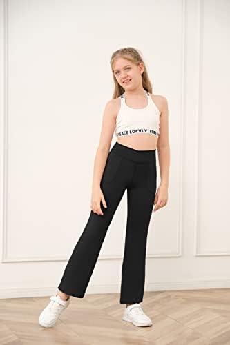 simtuor Kızlar Flare Yoga cepli pantolon V Crossover Yüksek Belli Geniş Bacak Rahat Dans Egzersiz Bootcut Pantolon