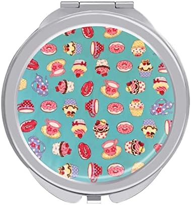 Tatlı Cupcake Donut Kompakt Cep Aynası Taşınabilir Seyahat Kozmetik Ayna Katlanır Çift Taraflı 1x / 2x Büyüteç