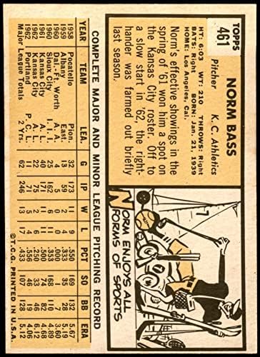 1963 Topps 461 Norm Bas Kansas City Atletizm (Beyzbol Kartı) NM Atletizm