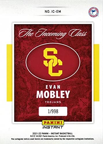 2021-22 Panini Anında Basketbol IC-EM Evan Mobley Çaylak Kartı-1. Resmi Çaylak Kartı-Sadece 998 yapıldı!