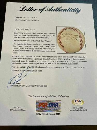Ford Frick Tek İmzalı İmzalı Beyzbol NADİR PSA DNA ve JSA COA İmzalı Beyzbol Topları