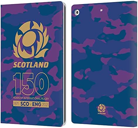 Kafa Çantası Tasarımları Resmi Lisanslı İskoçya Rugby Tartan 150th Yıldönümü Deri Kitap Cüzdan Kılıf Kapak Apple iPad 10.2