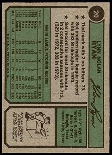 1974 Topps 20 Nolan Ryan Los Angeles Melekleri (Beyzbol Kartı) ESKİ / MT Melekleri