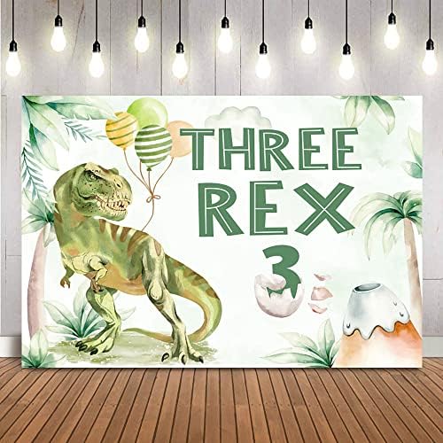 Üç Rex Arka Plan Çocuk Dinozor Doğum Günü Partisi Zemin Yeşillik Safari Orman 3rd Doğum Günü Yenidoğan Çocuklar Tema Parti