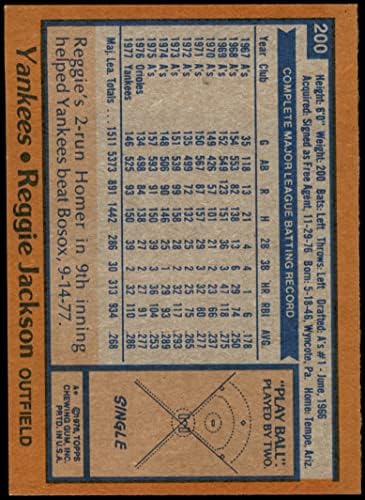 1978 Topps 200 Reggie Jackson New York Yankees (Beyzbol Kartı) VG/ESKİ Yankees