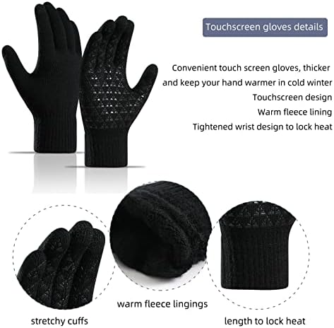 Yvechus 3 in 1 Kış Bere Şapka Eşarp ve Eldiven Seti Sıcak Örgü Şapka Kalın Polar Astarlı Erkekler Kadınlar için