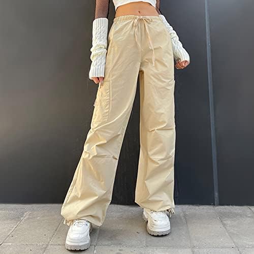 NDVYXX Bayan Kargo Pantolon Yüksek Belli Düz Bacak Uzun Pantolon Rahat Çok Cepler Slim Fit Açık Paraşüt Pantolon