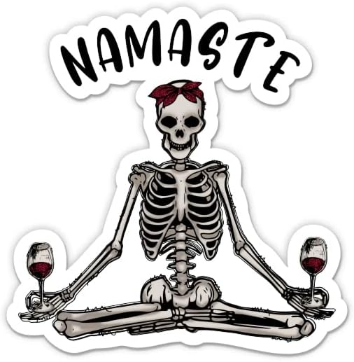 Namaste Şarap Sevgilisi iskelet Çıkartmaları - 2 Paket 3 Çıkartmalar - Araba, Telefon, Su Şişesi, Dizüstü Bilgisayar için