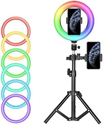 QFFL LED halka ışık RGB halka ışık Uzatılabilir tripod standı ve esnek telefon tutucu ile Video/canlı akış/makyaj/fotoğrafçılık