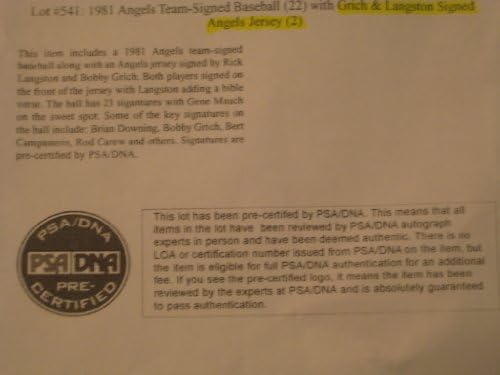 Bobby Grich & Mark Langston çift imzalı California Angels imzalı Jersey PSA ön sertifikası Doğrulandı