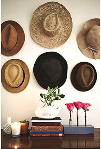 Duvar için Kendinden Yapışkanlı Şapka Kancaları 12 Adet Masif Ahşap, Duvar için Kovboy Şapkası Askıları Şapka Kancası Doğal