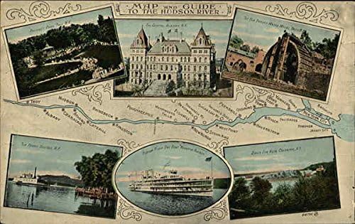 Hudson Nehri Haritası ve Rehberi Hudson Nehri, New York NY Orijinal Antika Kartpostal