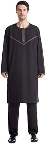 Erkek Takım Elbise erkek Rahat Orta Düğme Aşağı Cep Müslüman Elbise Pantolon iki Parçalı Set