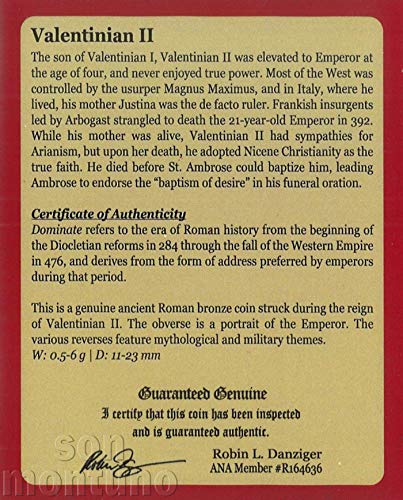 VALENTİNİANUS II-MS 375-392 Orijinallik Belgesine Sahip Klasördeki Antik Roma Bronz Madeni Para-VALENTİNİAN HANEDANI