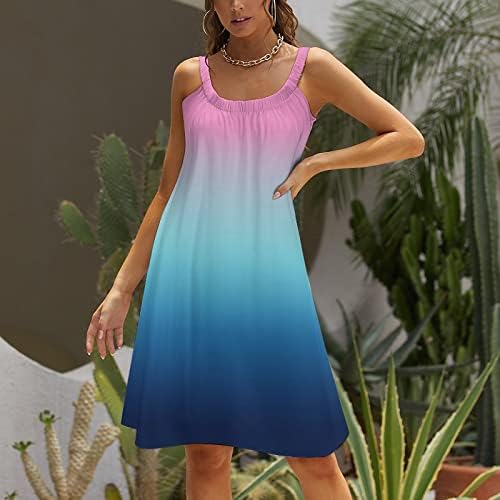 peqiut Yensiz Kadınlar için Kravat boya Yaz Bahar Boho Elbiseler 2023 Kolsuz Strappy Plaj Shift Tunik Tshirt Cami Elbise