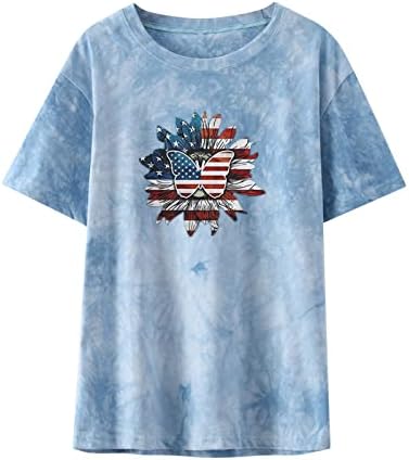 Kadın Ayçiçeği Amerikan Bayrağı Gömlek 4th Temmuz Kravat Boya ABD T-Shirt Rahat Kısa Kollu Vatansever Çiçek Tees En