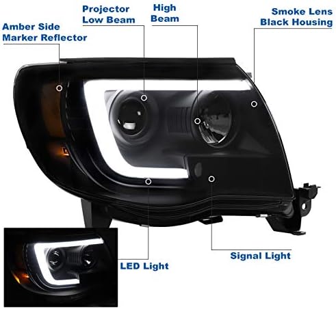 ZMAUTOPARTS LED Tüp Projektör Farlar Far Siyah / Duman w / 6.25 Beyaz DRL ile Uyumlu 2005-2011 Toyota Tacoma