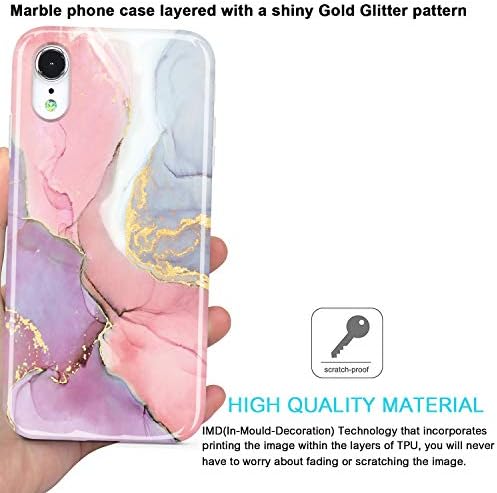 JİAXİUFEN iPhone XR Durumda Altın Sparkle Glitter Mermer İnce Darbeye Dayanıklı Esnek Tampon TPU Yumuşak Kılıf Kauçuk Silikon