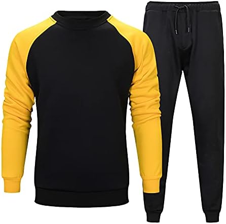 baskuwish erkek Rahat Giyim 2 Parça Eşofman Uzun Kollu Renk Blok Tişörtü Sweatpants Koşu Spor Setleri