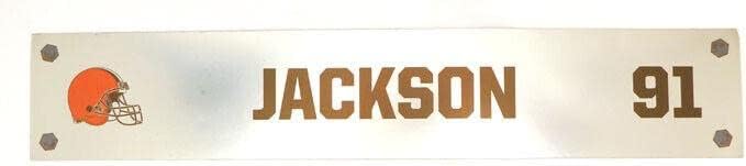 2021-22 Joe Jackson Cleveland Browns Oyuncu Tarafından Verilen Soyunma Plakası 91-NFL Oyunu Kullanılmış Stadyum Ekipmanı
