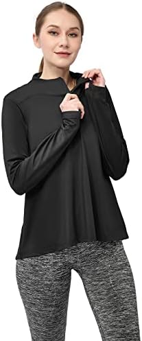 Sanıfer kadın UPF 50 + Uzun Kollu Gömlek 1/4 Zip Kazak Güneş Koruma Nefes Egzersiz Yürüyüş Gömlek