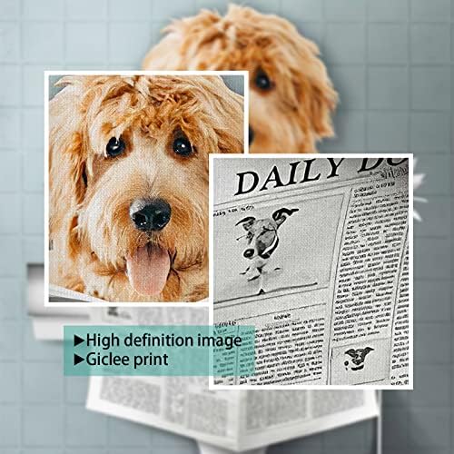 Sevimli Köpek Banyo Dekor 16X20 ' Sevimli Golden Retriever Tuvalet Okuma Gazete Duvar Sanatı Komik Köpek Çiftlik Evi Tuval
