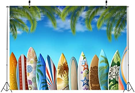 Loccor Kumaş 15x10ft Yaz Sörf Plaj Temalı Parti Zemin Sörf Tropikal Mavi Gökyüzü Sahil Palmiye Ağaçları Fotoğraf Arka Plan