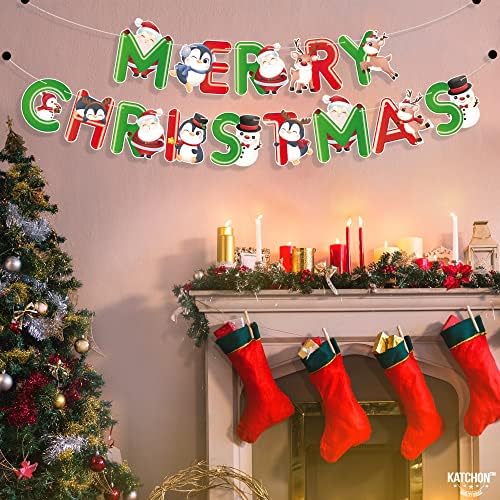 Kırmızı, Yeşil Merry Christmas Banner Garland - 10 Feet, Hiçbir DIY | Şömine için Noel Graland, Sınıf Noel Süslemeleri /