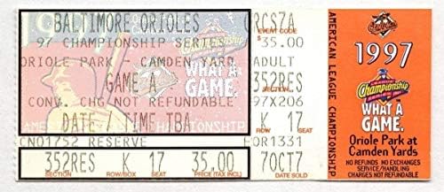 1997 Orioles Kızılderilileri ALCS Oyunu 1 Bilet Saplaması Brady Anderson Home Run 129024-MLB İmzasız Çeşitli