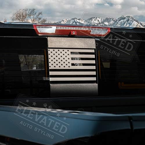 Yükseltilmiş Oto Styling-Arka Orta Cam Amerikan Bayrağı Uyar Chevy Silverado GMC Sierra 2019-2022 (Siyah) (Sıkıntılı)