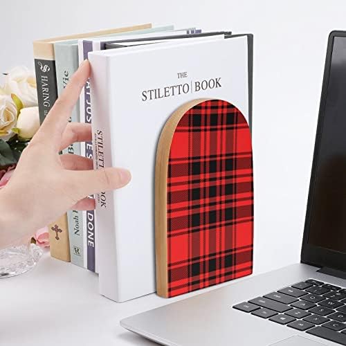 Buffalo Kırmızı Siyah Ekose Büyük Ahşap Kitap Ayracı Modern Dekoratif Kitaplık Kitap Stoper Masası Raf Tutucular 2 Set