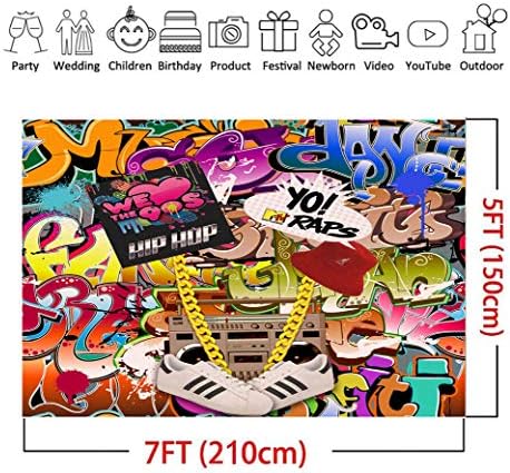 Qıan 7x5ft Hip Hop Graffiti Tema Fotoğraf Arka Planında 80s 90th Parti Dekorasyon Fotoğraf Stüdyosu Sahne Afiş Vinil Arka