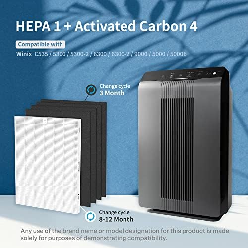 Filteridge için Yedek Filtre Hava Temizleyici Winix C535, H13 HEPA yedek filtre, 1 H13 HEPA Filtre + 4 Aktif Karbon Filtreler