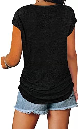 UBST Yarım Zip-up Gömlek Kadınlar için, düz Renk V Boyun Kısa Kollu Tişörtleri Bayanlar Casual Tunik Bluz Tops Slim Fit