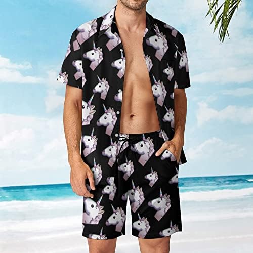 Unicorn Erkekler 2 Parça Hawaii Seti Düğmeli Kısa Kollu Gömlek plaj pantolonları Gevşek Fit Tees Eşofman