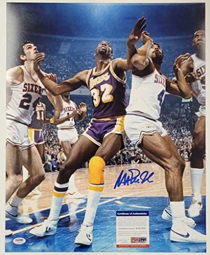Magic Johnson imzalı 16x20 Fotoğraf 2 vs Erving ~ PSA / DNA COA İmzalı NBA Fotoğrafları