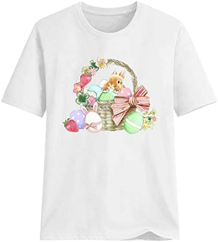 Beyaz Gömlek Kadınlar için Rahat Yaz Mutlu Tavşan Grafik Tshirt Paskalya Tatili Tunik Gömlek Kısa Kollu Crewneck Bluz